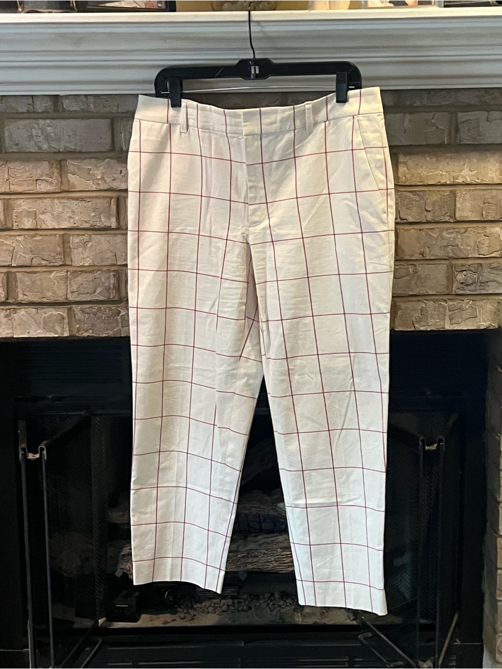 Club Monaco White Chinos with Pink Windowpane Grid